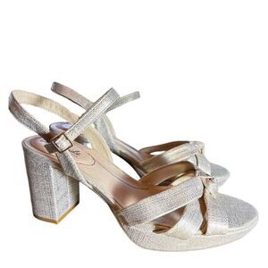 LIfeStride Womens Platform Sandals Heels Lucky Block Heel Bridal Gold Cream 9.5